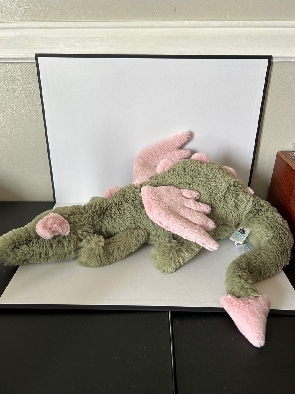 Rare/Jellycat Plush Small Pet Dragon Toy in Sage Green and Pink